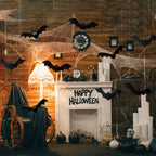 Yujun Halloween Hanging Bats 12 Pieces 3D Realistic Scary Large Fake Black Hanging Flying Bat Spooky For Yard Sign Outdoor Indoor Lawn Decorations(3 Style)