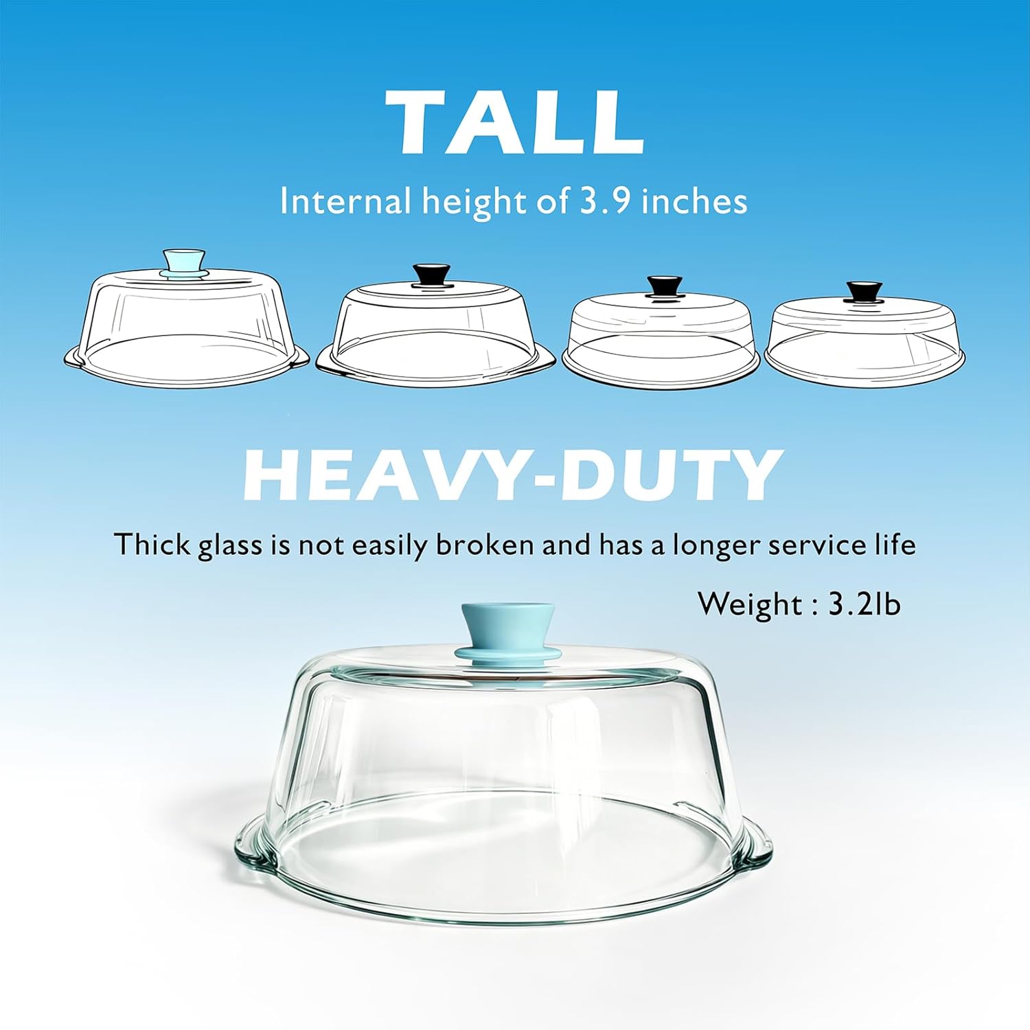 Tall Glass Microwave Splatter Cover for Food with Vent Hole 100% Food Safe 10in Plate Splatter Guard Lid with Silicone Knob BPA Free Cookware Serving Dish Cover Dishwasher Safe