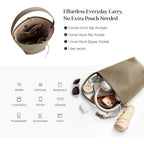 Befen Genuine Leather Bucket Bag For Women, Soft Pebbled Leather Bucket Shoulder Bag, Everyday Casual Tote Bag Minimalist
