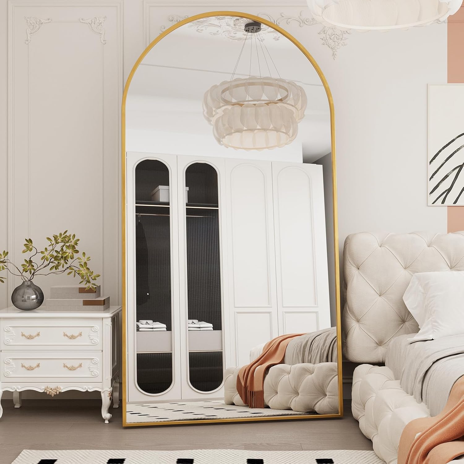 Lft Huimei2Y Arched Full Length Mirror, 76.4"X37" Oversize Full Body Floor Tempered Mirror With Aluminum Alloy Frame For Living Room, Bedroom, Gym, Gold