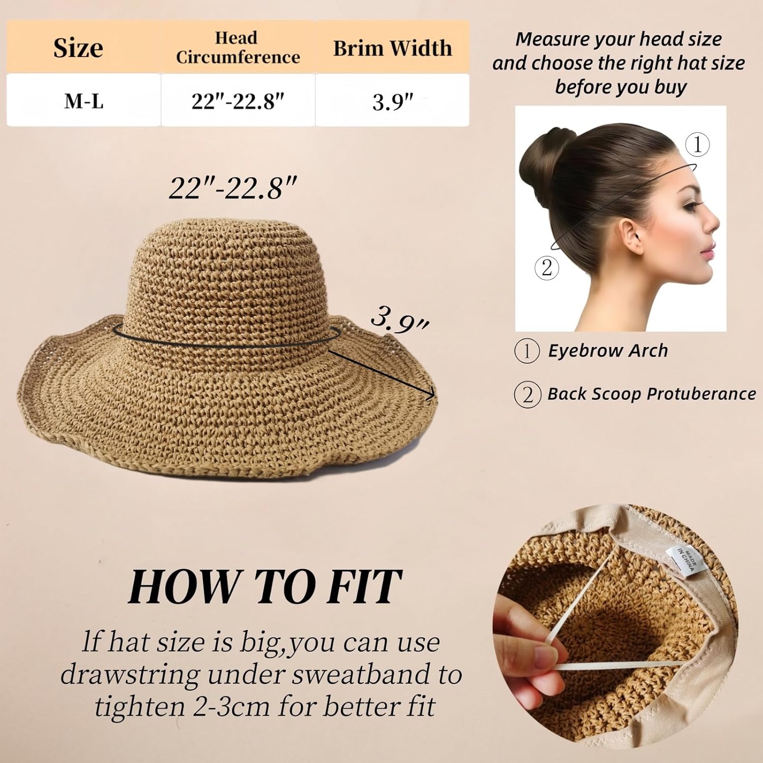 Floppy Big Beach Straw Hats for Women Foldable Summer Wide Brim Packable Sun Hat Womens Travel Straw Fedora Hat