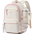 Lovevook School Backpack For Girls, 15.6 Inch Laptop Backpacks With Large Capacity Tumbler Holder, Lightweight College Bag For Women, Cute Travel Teen Bookbag Purse For Students,Off White-Pink