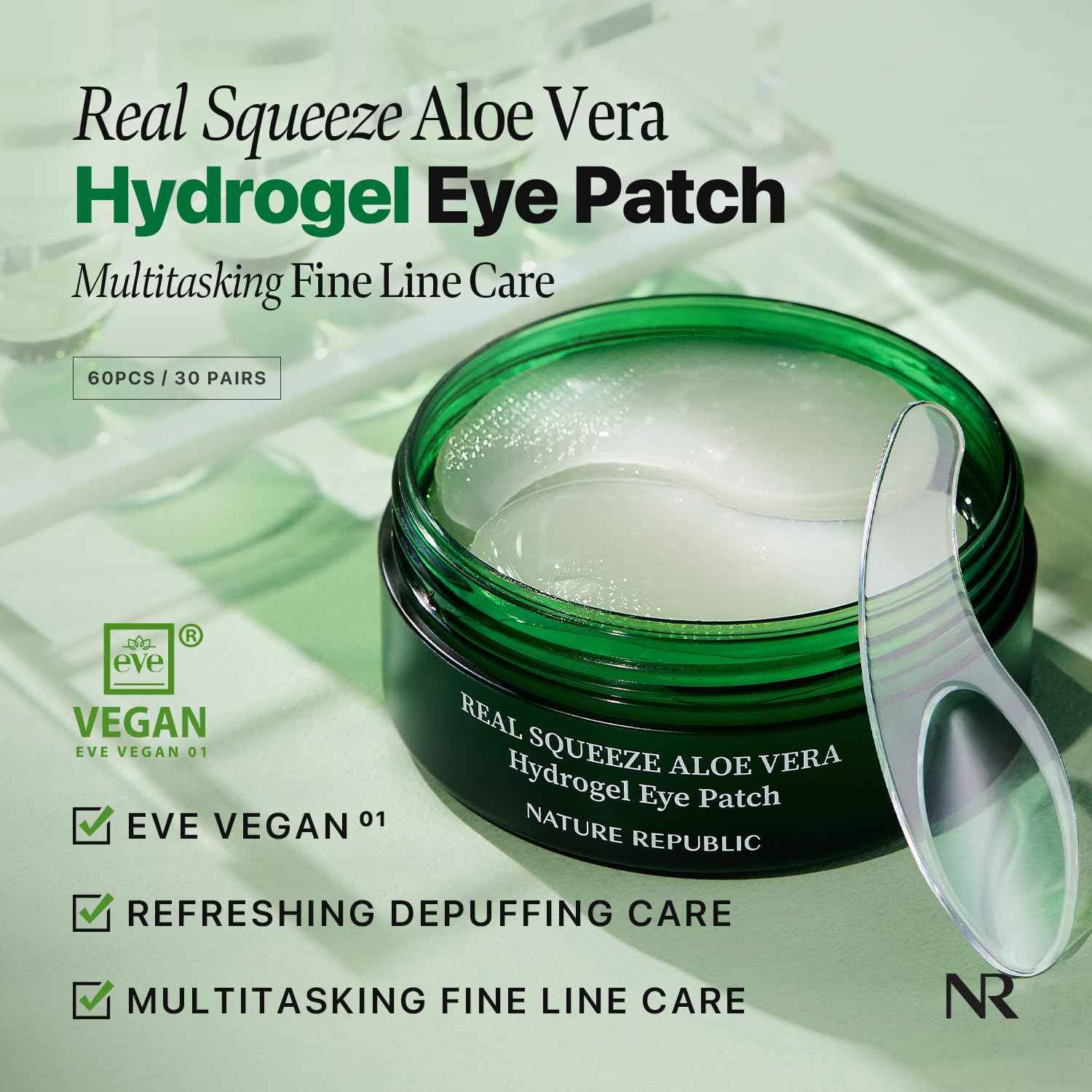 Nature Republic Real Squeeze Aloe Vera Eye Patch | Under Eye Masks For Dark Circles & Puffy Eyes, Cooling & Hydrating Glow, Korean Skin Care For All Skin Types (60 Count)