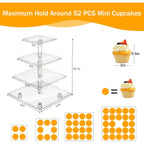 YestBuy Cupcake Stand with Yellow Led Lights, 4 Tier Cupcake Stand for 50 Cupcakes, Acrylic Cupcake Tower Stand, Clear Tiered Cupcake Holder for Birthday Cady Bar Décor Weddings, Parties Events