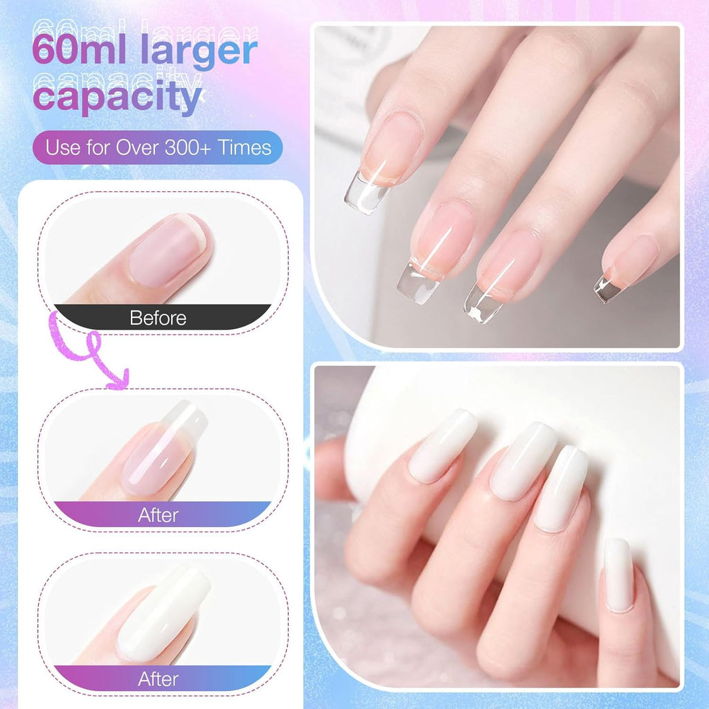 All-in-One Solid Builder Nail Gel Kit: 60g Hard Gel with 3D Mold, 6-Color Powders & Nail Art Tools (Nail File, Cuticle Pusher, Pen), Non-Sticky for Nail Extension, DIY Salon, UV/LED Cured
