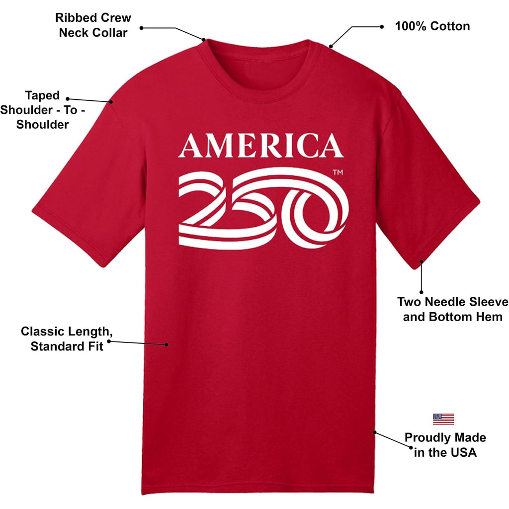 Shirt, Cotton Tee 5.4Oz, Usa 250Th Anniversary Merchandise | Official America 250 Merchandise, Unisex, Crew Neck, Large Logo Design