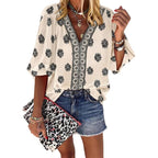 Chicme Women'S Casual V Neck Blouse Floral Boho Summer Tops Lantern Sleeve Loose Fit Tunics Flowy Vacation Clothes