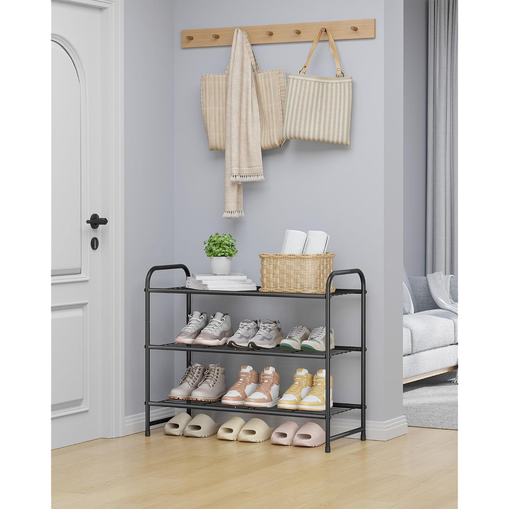 Kitsure Shoe Rack - Stainless Steel Shoe Organizer, Sturdy Shoe Rack For Closet And Front Door Entrance, Free Standing Shoe Shelf, Closet Organizers And Storage, 25.6" Wide - 3 Tier, Black