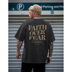 Christian Faith Over Fear Shirt For Men Jesus Religious Shirts Oversized Graphic Tees Acid Wash God T-Shirt