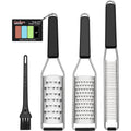 Cambom Lemon Zester Grater Three-Piece Suit - Heavy Duty Kitchen Tool For Parmesan Cheese, Ginger, Garlic, Nutmeg, Chocolate, Vegetables，Fruits，Stainless Steel Grater Dishwasher Safe Black