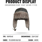 CLAPE Winter Trapper Hat with Ear Flaps, Waterproof PU Leather Aviator Hat with Faux Fur Lining for Men & Women