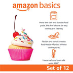 Amazon Basics Reusable Non-Stick Silicone Baking Cups, Bpa Free, Muffin Liners, Dishwasher Safe, Microwave And Oven Safe, 2.9 X 2.9 X 1.3 In (Lxwxh), Multicolor, 12-Pack