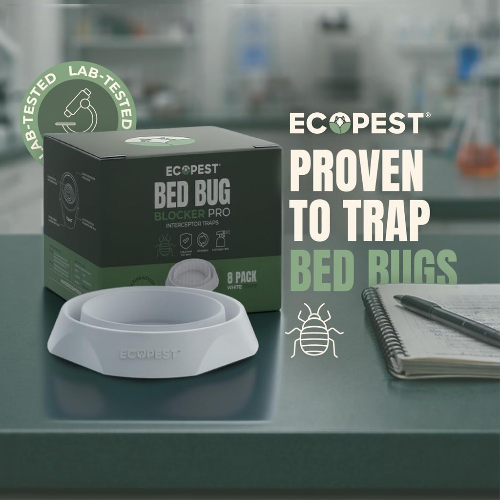 Bed Bug Interceptors – 8 Pack | Bed Bug Blocker (Pro) Interceptor Traps (White) | Insect Trap, Monitor, And Detector For Bed Legs