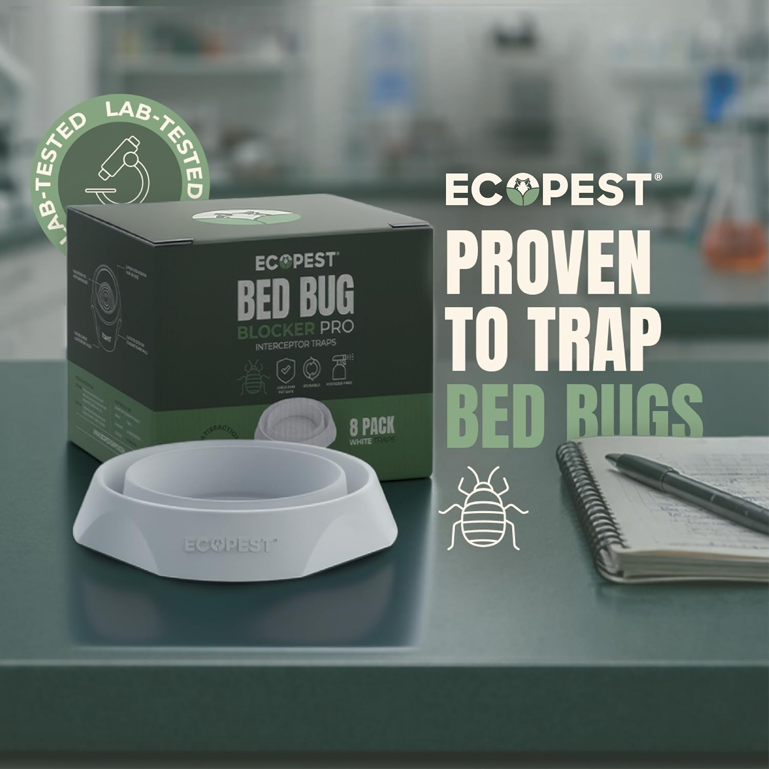 Bed Bug Interceptors – 8 Pack | Bed Bug Blocker (Pro) Interceptor Traps (White) | Insect Trap, Monitor, And Detector For Bed Legs