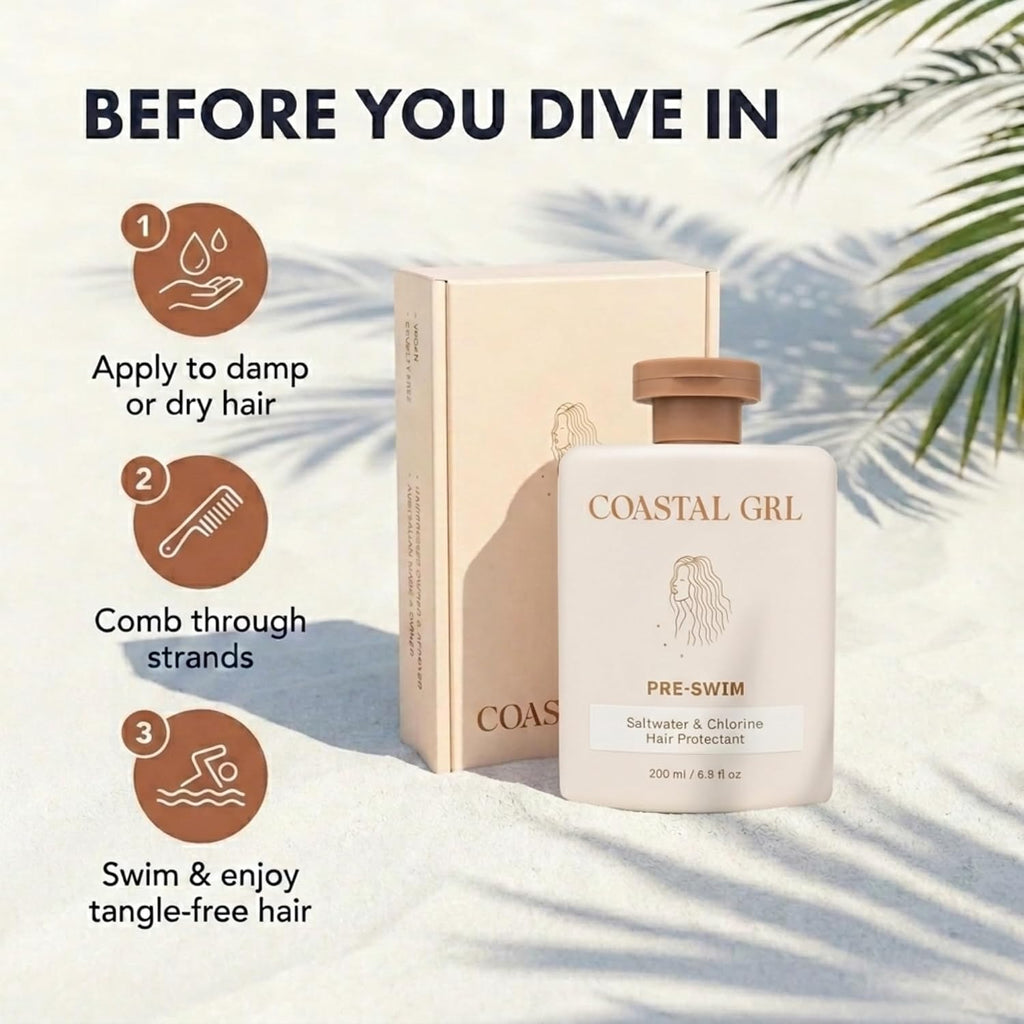 Pre-Swim Saltwater & Chlorine Hair Protectant, Leave In Conditioner For Swimming, Pool & Beach For Dry Frizzy, Color Treated Hair & Extensions, Tropical Coconut Pineapple Scent, 6.8 Fl Oz