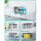 HapiRm Multifunctional Sponge Holder with Unique M-Shaped, 2 Installation Methods Kitchen Sink Caddy Organizer, Rustproof Stainless Steel Kitchen Organizers and Storage Essentials - Black