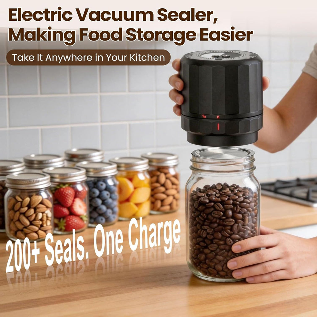 UNERVER Mason Jar Vacuum Sealer Kit, Electric Airtight Food Saver for Wide & Regular Mouth Jars, Easy One-Touch Vacuum Sealer for Meal Prep, Pantry Storage & Keeping Food Fresh Longer