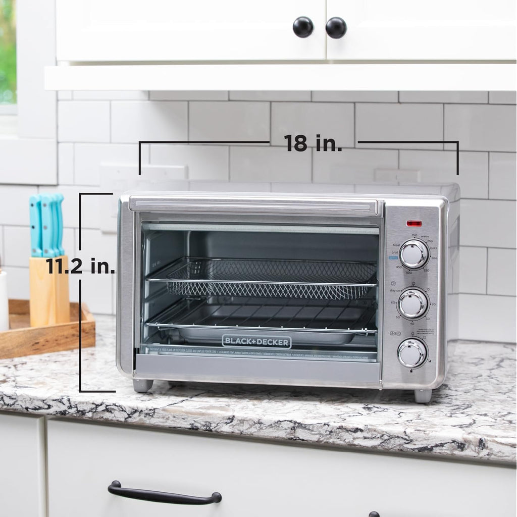 BLACK+DECKER Crisp 'N Bake Air Fryer Countertop Convection Toaster Oven, Large Capacity, 6-Slice, 5-in-1, Fits 12” Pizza, 60-Min Timer, Bake, Broil, Air Fry, Toast, Keep Warm, Stainless Steel
