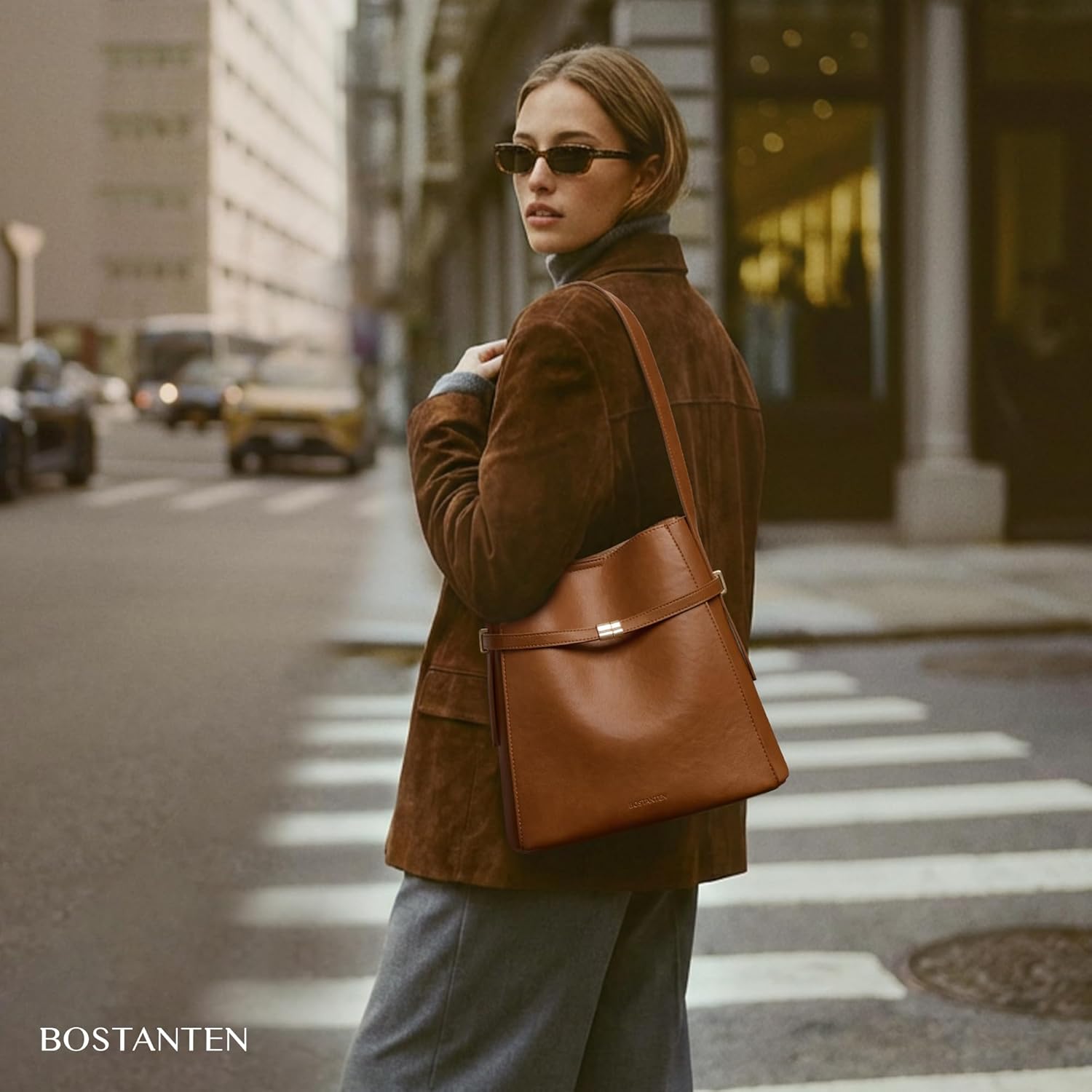 BOSTANTEN Bucket Bag Soft Vegan Leather Purses for Women Trendy Shoulder Handbags with Separate Pouch