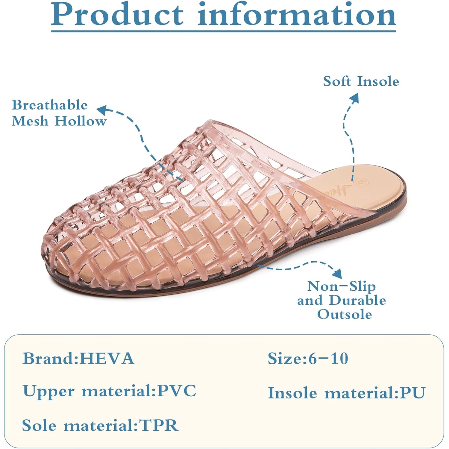 Heva Women'S Jelly Slide Sandals - Clear Mesh Hollow Slip On Closed Toe Slippers - Lightweight Casual No Slip Flat Sandals
