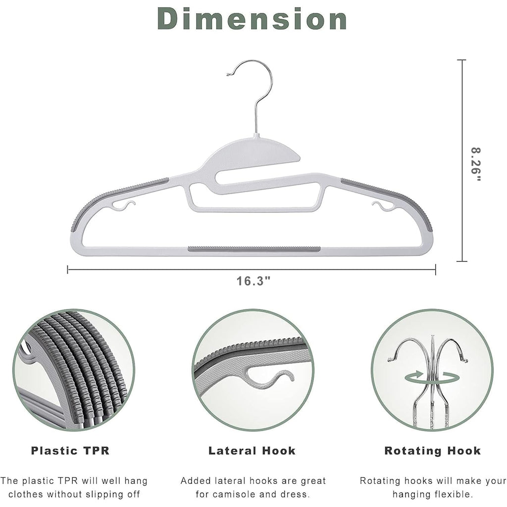 Bagail Plastic Hangers 50 Pack With Non-Slip Design,0.2 Inches Thick, 360°Swivel Hook Space Saving Organizer For Bedroom Closet,Shirts,Pants(Grey- S Shaped)