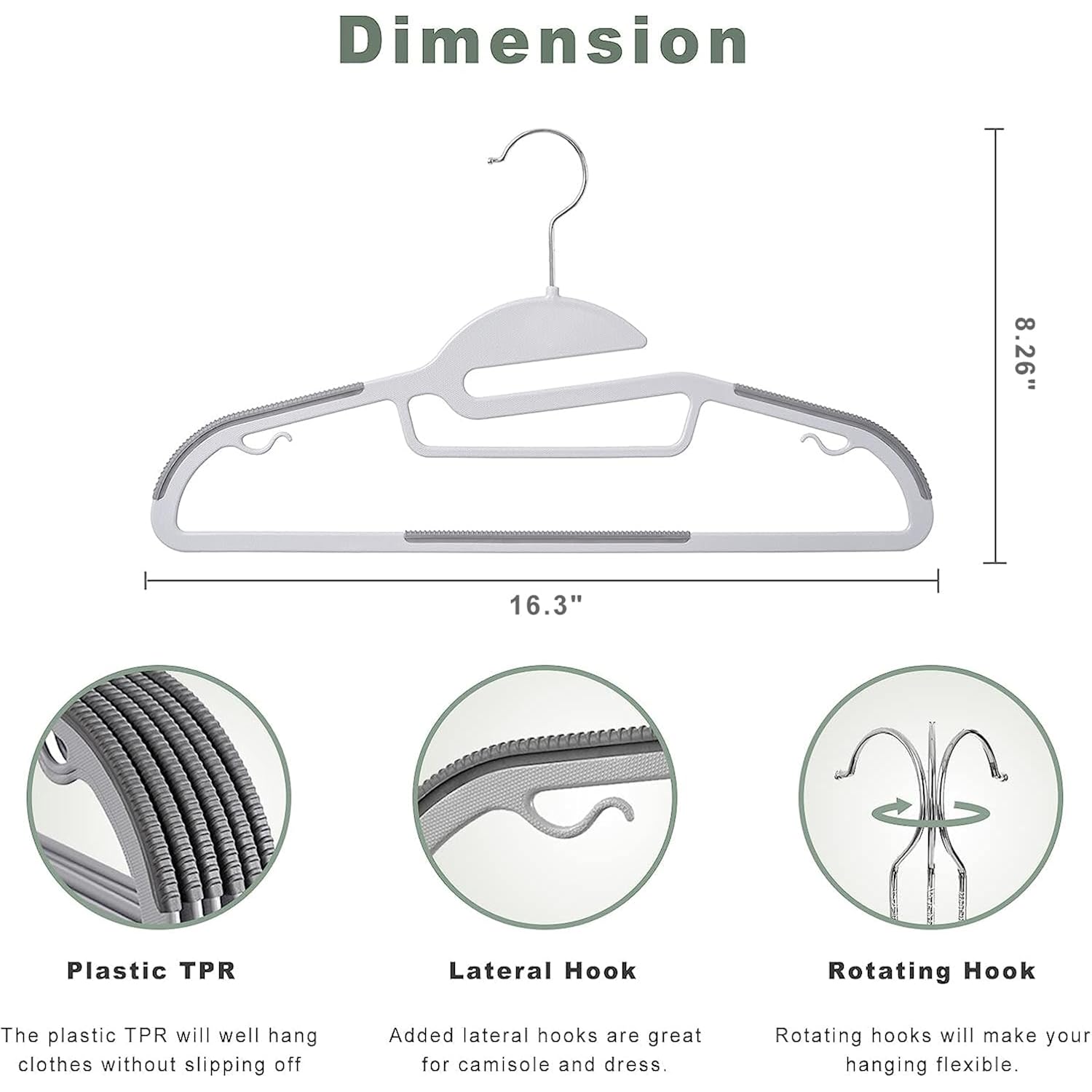 Bagail Plastic Hangers 50 Pack With Non-Slip Design,0.2 Inches Thick, 360°Swivel Hook Space Saving Organizer For Bedroom Closet,Shirts,Pants(Grey- S Shaped)