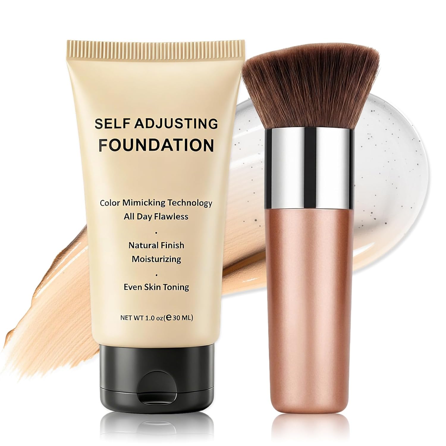 Color Matching Foundation,Hydrating Color Adjusting Foundation,Lightweight Coverage Face Makeup with Skincare-Infused,Includes Brush,1.01 FL.OZ - 01 Light