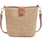Women Straw Crossbody Bag Beach Handmade Rattan Shoulder Bags Hand Woven Leather Straps Straw Clutch Purse Vacation