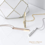 MignonandMignon 4 Sided Engraved Bar Necklace Personalized | Coordinates Name Necklace for Women Gold Silver | Custom Engraved Pendant Mom Gift Mothers Day Birthday