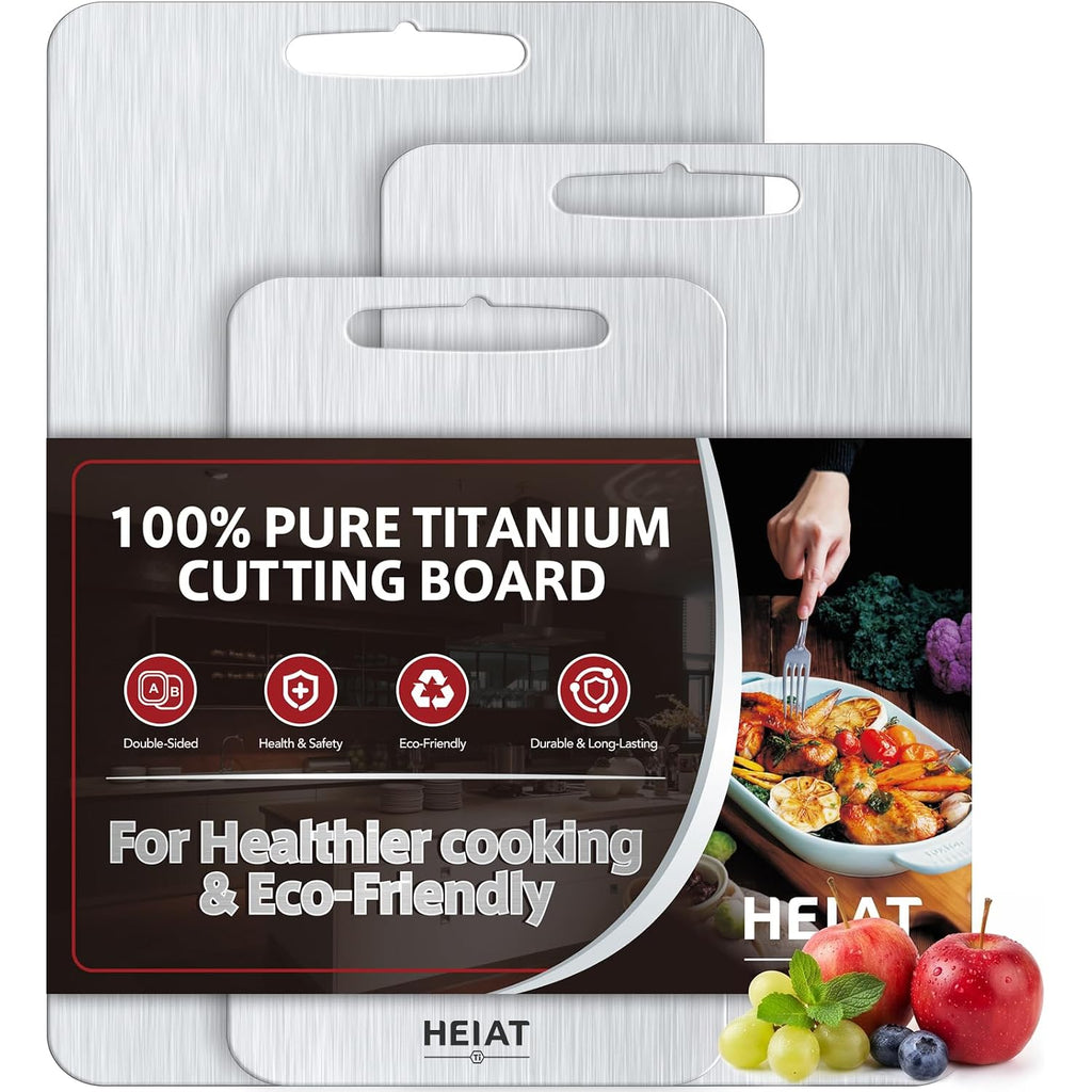 100% Pure Titanium Cutting Board Set Of 3, Titanium Cutting Boards For Kitchen,Double-Sided Chopping Boards For Raw & Cooked Food, Non-Toxic, Handles Included, Dishwasher Safe(M+L+Xl)