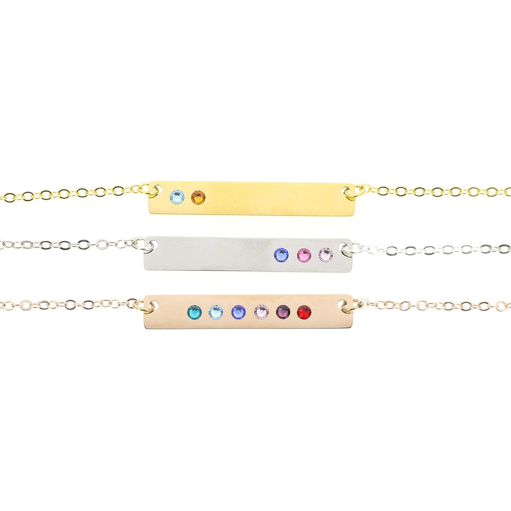 DistinctlyIvy Birthstone Bar Necklace - Choose Crystal Colors, Chain Length, Silver Rose Gold Options - Christmas Mom Gift - DGR DBB