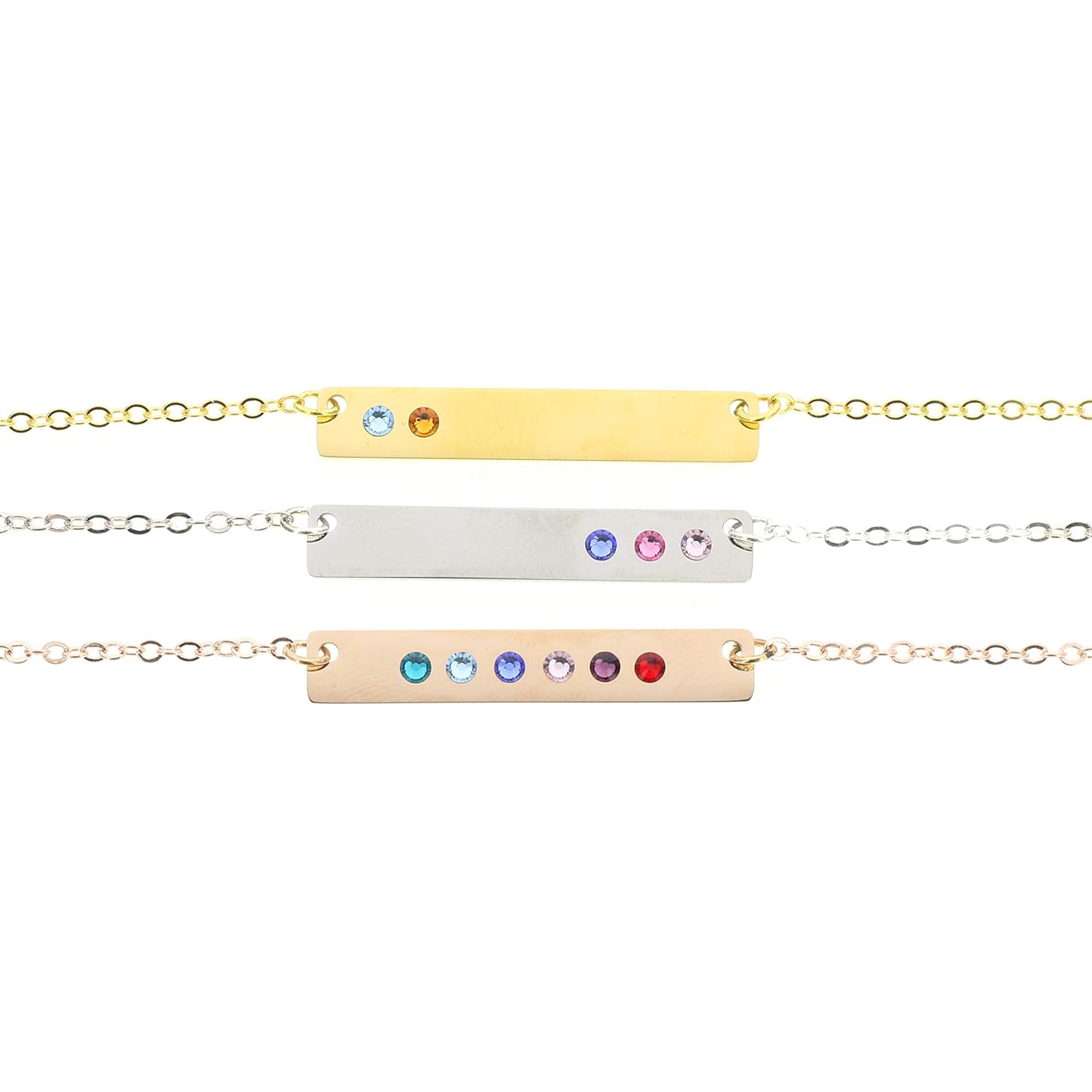 DistinctlyIvy Birthstone Bar Necklace - Choose Crystal Colors, Chain Length, Silver Rose Gold Options - Christmas Mom Gift - DGR DBB