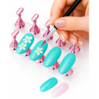 Nail Art Tools Set, 15 Pcs Nail Art Brushes, 5 Double Ended Dotting Pens, Mixing Palette, Nail Brush Holder, 10 Nail Stands & Tape for Press on Holder, Suit for Nail Tech & Beginners