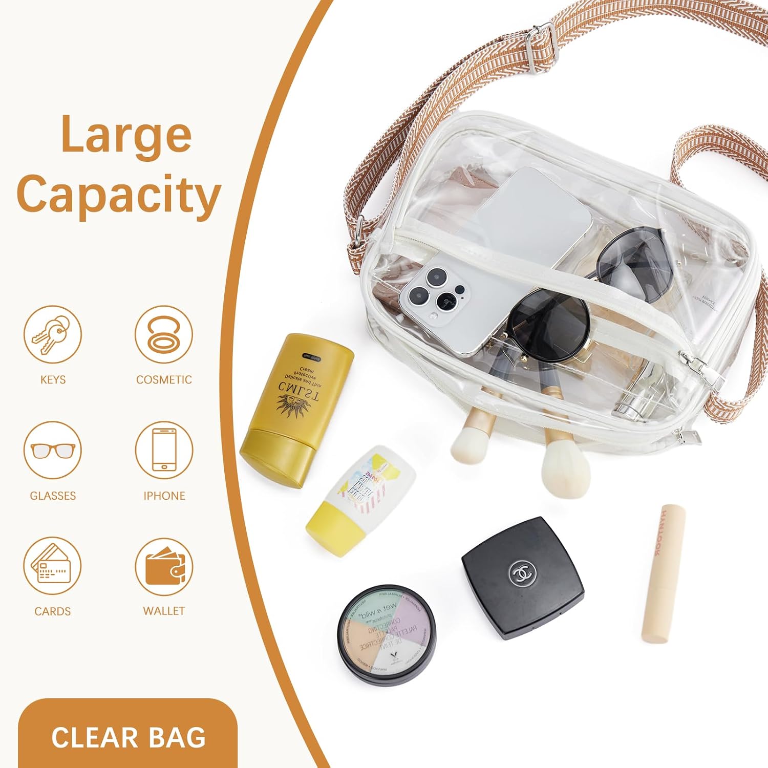 Bostanten Clear Bag For Women Stadium Approved Clear Bags Crossbody Purse Trendy For Concerts Sports Events