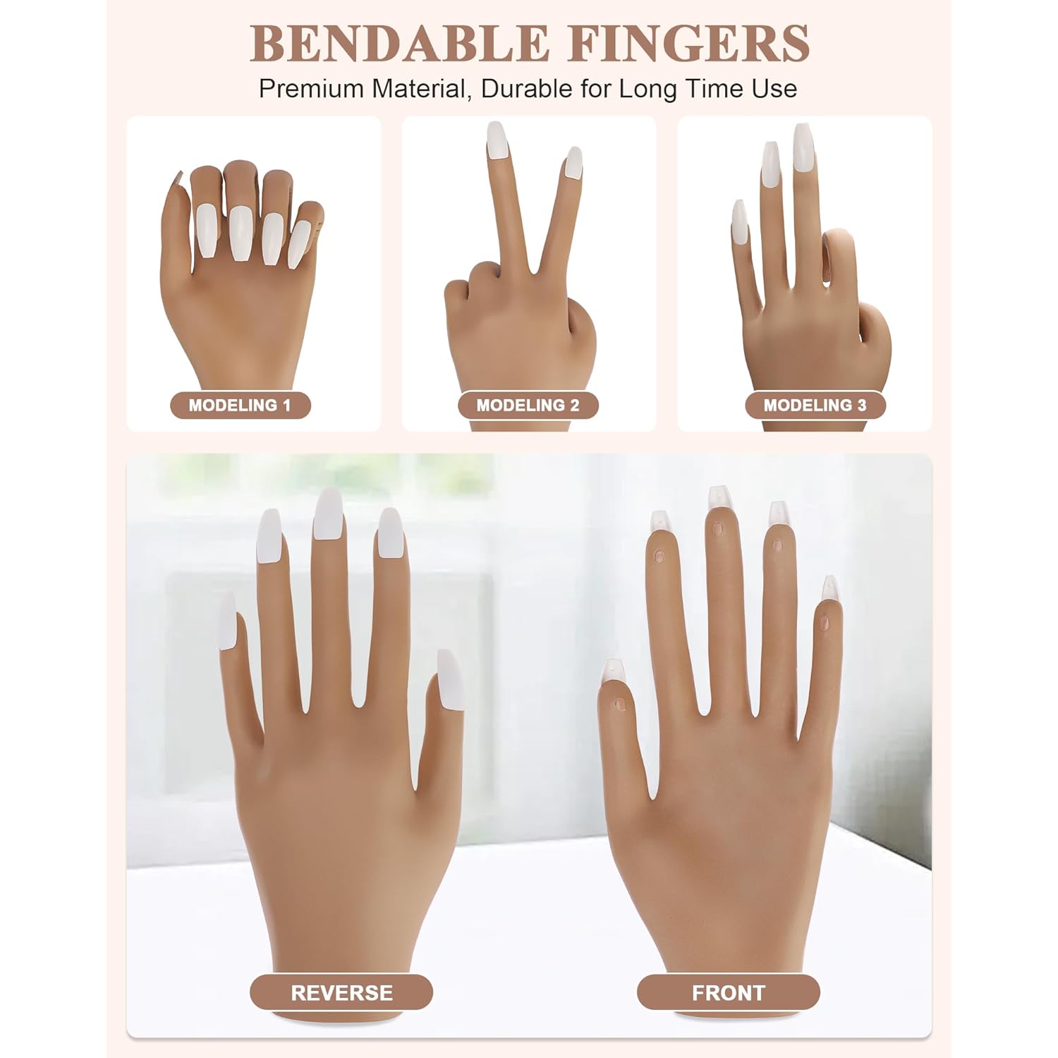 Practice Hand for Acrylic Nails, Silicone Hand for Nail Practice, Nail Tips Won't Fall off Nail Hand, Flexible Nail Practice Hand for Beginners,13.7 x 6.29 x 1.88in