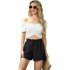 Womens Summer Shorts with Pockets High Waisted Wide Leg Cute Ruffle Waist Drawstring Casual 2026 Vacation Outfit
