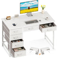 Odk Computer Desk With 6 Drawers, 40 Inch Small Desk With Storage, Reversible Desk For Home Office, Work Study Table For Bedroom, White