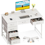 Odk Computer Desk With 6 Drawers, 40 Inch Small Desk With Storage, Reversible Desk For Home Office, Work Study Table For Bedroom, White