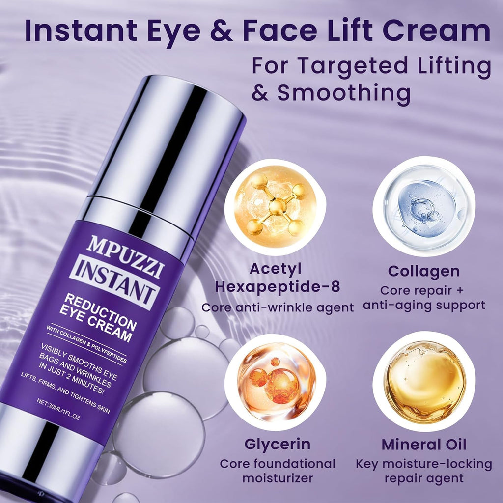 Instant Eye & Face Lift Cream - Rapid Under Eye Bags & Wrinkles Treatment, Dark Circles And Puffiness Remover For Women & Men, Temporary Firming & Tightening Face Cream - Wrinkle Filler 1Oz