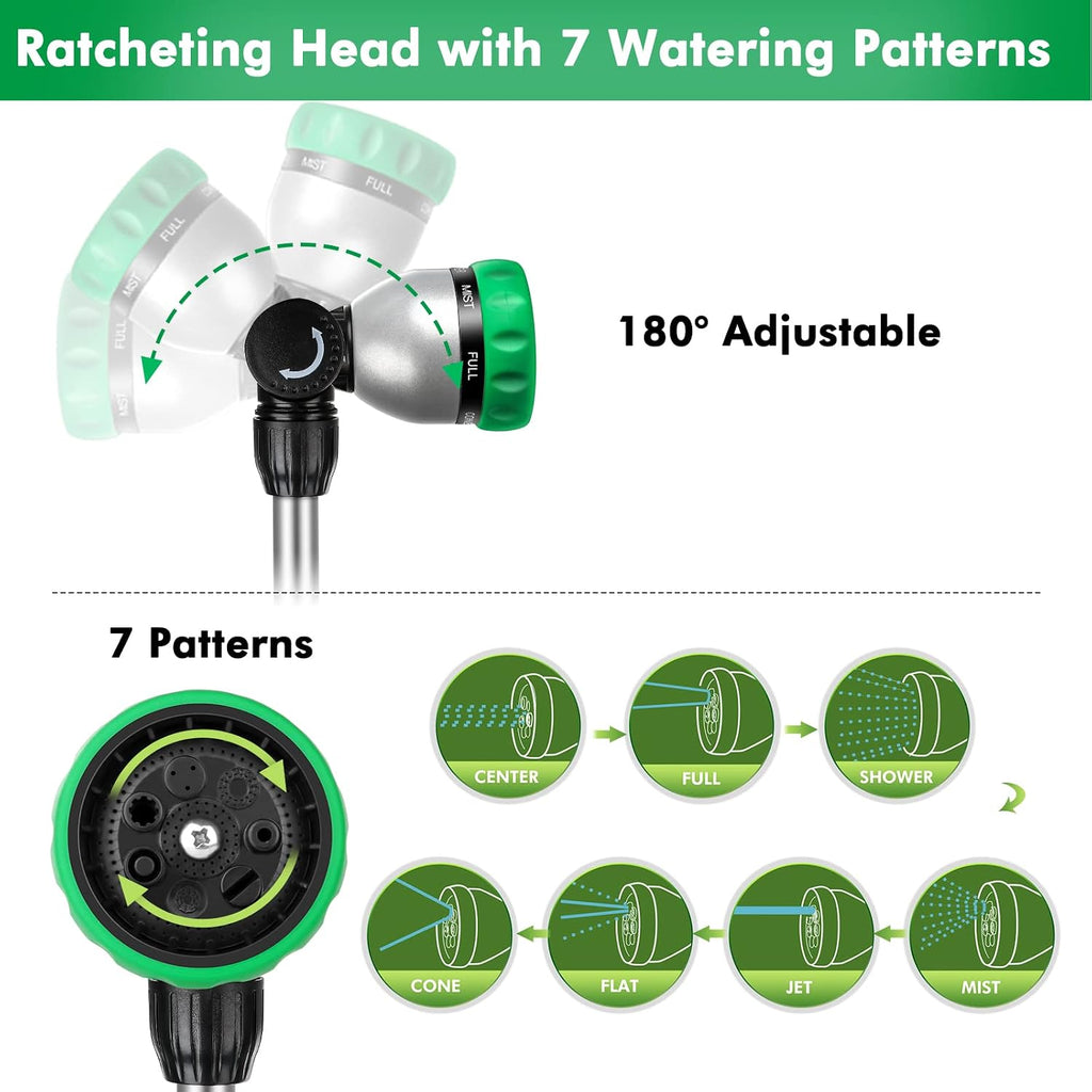 Restmo Heavy Duty Metal Hose Wand, Watering Wand For Garden Hose | 180° Swivel Ratcheting Head, 16'' Hose Sprayer, 7 Spray Patterns, Flow Control, Ideal For Hanging Baskets & Shrubs