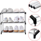 Jucaifu Stackable Small Shoe Rack, Entryway, Hallway And Closet Space Saving Storage And Organization (3-Tier, Black)