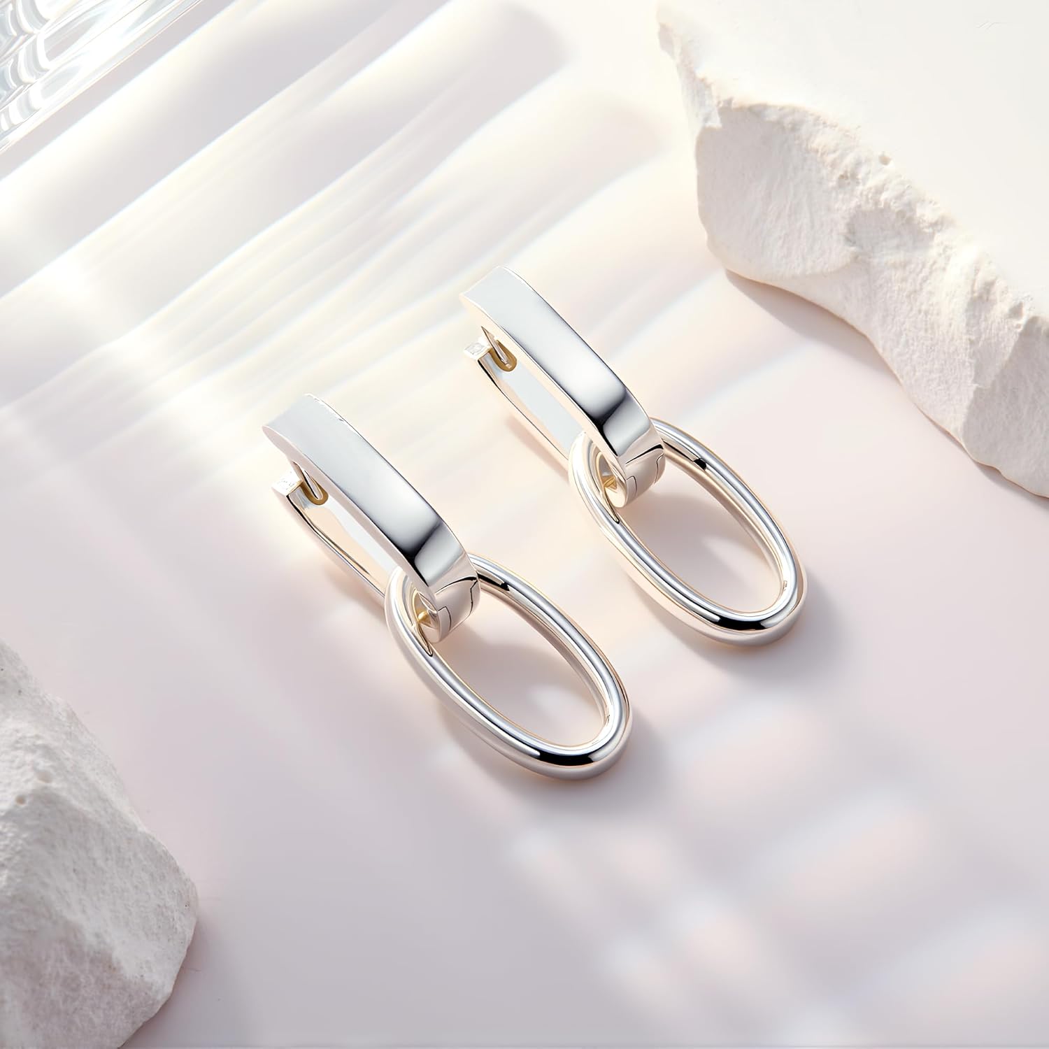14K Gold Plated 925 Sterling Silver Dangle Earrings For Women Drop Earrings Small Sterling Silver Earrings Square Huggie Paperclip Dangly Hoop Silver Hoops Earrings Jewelry
