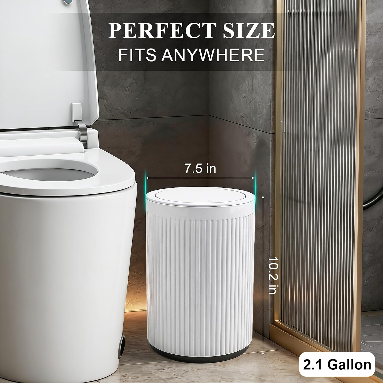 Small Bathroom Trash Can With Lid 2.1 Gallon Plastic Garbage Can White | Sturdy Stylish Decor Trash Bin With Trash Bags Round Wastebasket With Pop-Up Lid For Kitchen Bedroom Office College Dorm