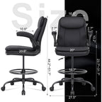 Misolant Drafting Chair, Tall Office Chair For Standing Desk, High Leather Executive Office Chair With Adjustable Height And Flip-Up Armrest For Counter Height Desk