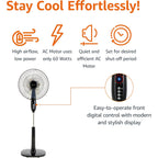 Amazon Basics 16" Pedestal Fan With Remote For Bedroom, Living Room, Office, Adjustable Height, Dual-Layered Blades, 3 Speeds, 3 Modes, Timer, Tilt Head, 60W, Black