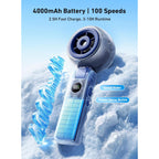 Portable Handheld Misting Fan, 4000Mah Rechargeable 3-In-1 Foldable Cooling Turbo Fan, 1-100 Stepless Speed With Water Spray & Led Display, Desk & Neck Personal Fan For Travel Beach Outdoor (Blue)