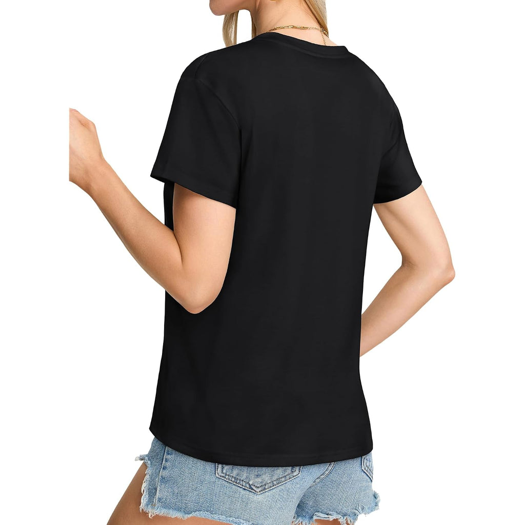 JILUVIN Womens T Shirt Graphic Tees Summer V Neck Short Sleeve Basic Tunic Top 2026 Z-black Heart Pattern