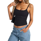 Womens Lace Camisole Tops Square Neck Ribbed Tank Tops Adjustable Spaghetti Straps Sleeveless Summer Shirt 2026