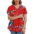 Women's Plus Size Short Ruffle Sleeve Henley Shirts V Neck Button Tunic Tops Casual Swing Flowy Dressy Blouses