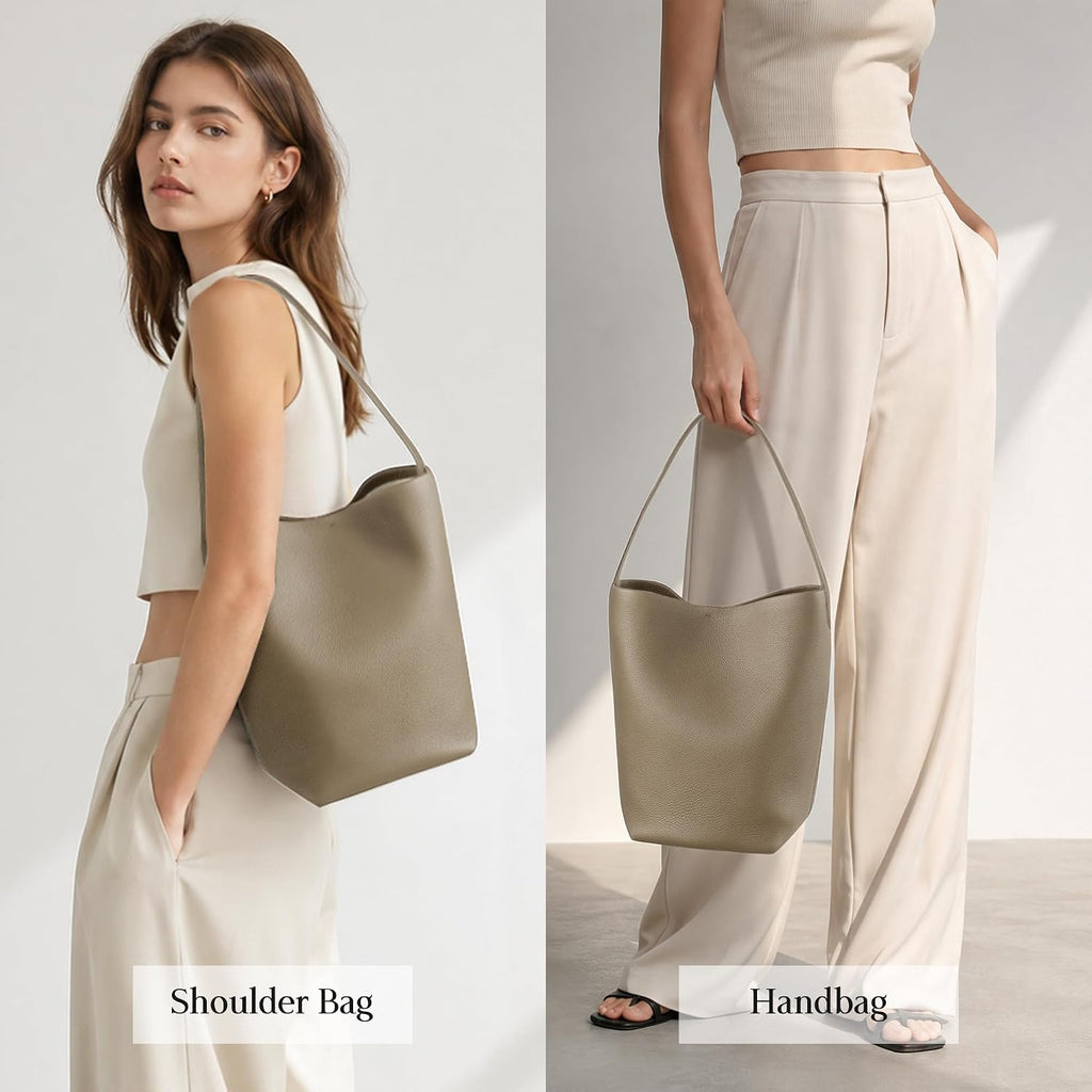 Befen Genuine Leather Bucket Bag For Women, Soft Pebbled Leather Bucket Shoulder Bag, Everyday Casual Tote Bag Minimalist